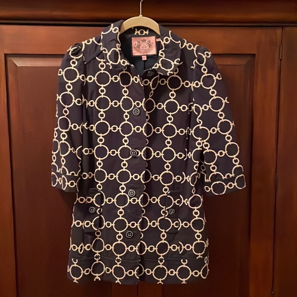 Blue and cream patterned coat by Juicy Couture. Sz S